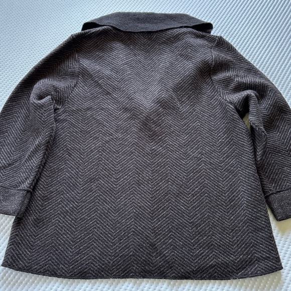 Carole Little 100% Wool Cardigan Gray Herringbone Shawl Collar Size XL - Picture 5 of 6